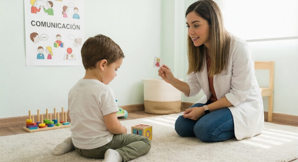 Niño con problemas de comunicación en consulta